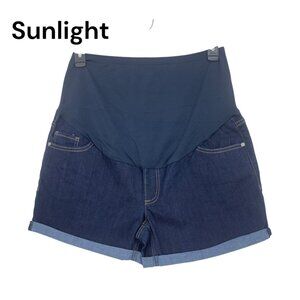 Time And Tru Womens Maternity Dark Blue Denim Shorts Size L Stretch High Pannel
